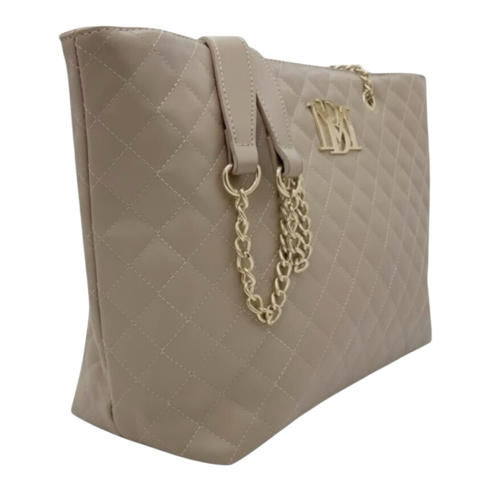 Badgley Mischka Large Quilted Tote with Chain Detail-Taupe NWT - Picture 3 of 5